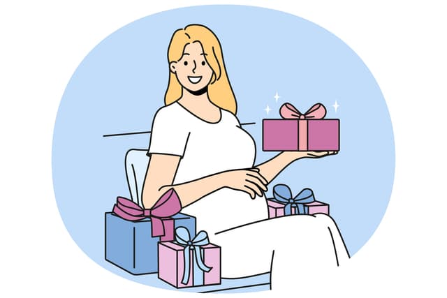 Pregnant woman with gift boxes - contest prizes